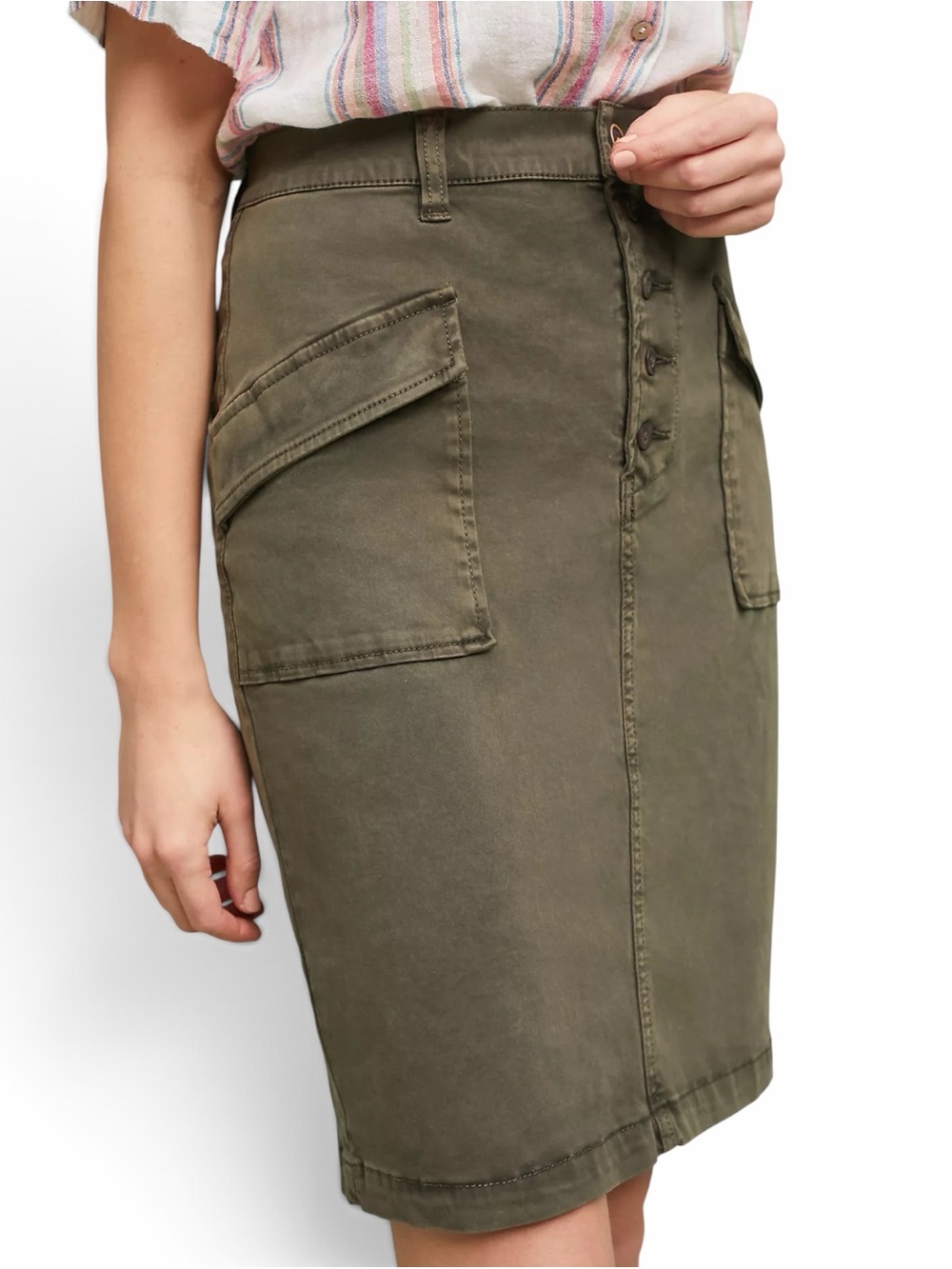 Anthropologie Pilcro Chino Pencil Skirt Button Down Hunter Green Size 0 EUC